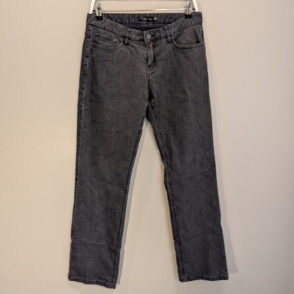 PrAna Fleece Lined Denim Pants Grey Print Camping Hiking Warm Layer - Size 6/28 - Picture 1 of 6